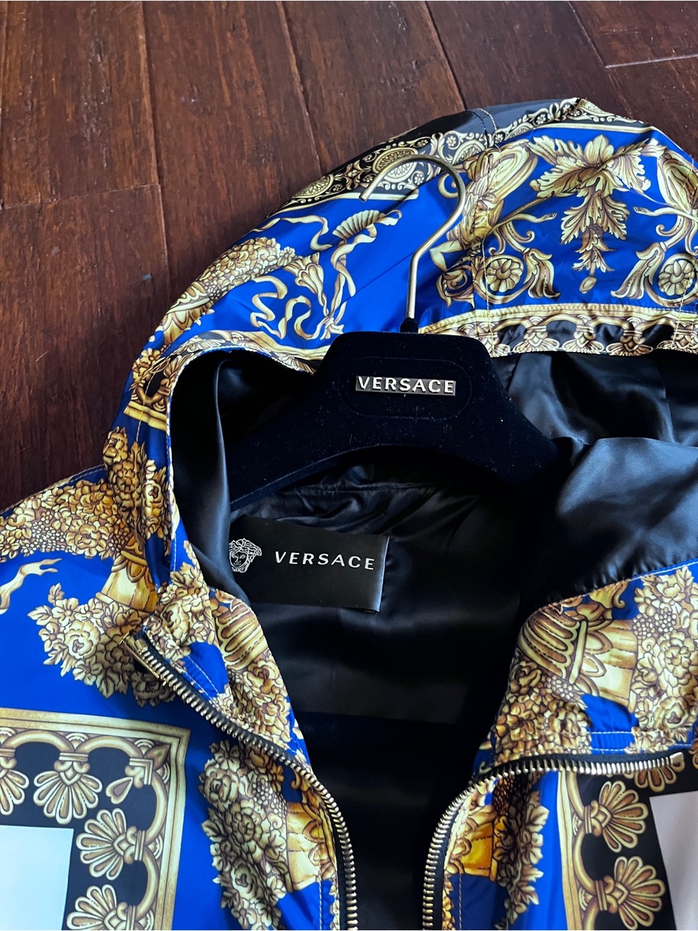 Versace Royal Blue and Gold Baroque Hooded Windbreaker - Picture 2 of 5